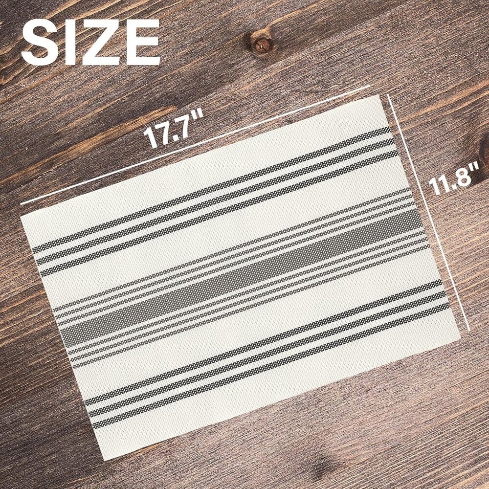 NEW Stripe Wipeable Placemats Grey White Strip PVC Casual Everyday